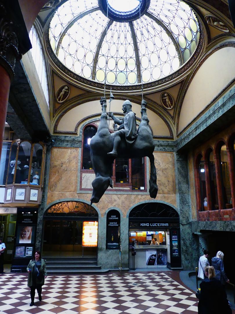 Prague Passage Lucerna David Cerny Statue Venceslas Claironyva